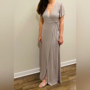 Show Me Your Mumu Noelle Flutter Wrap Dress | Gray-Blue Bridesmaid Dress